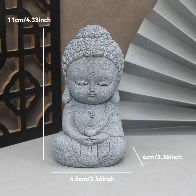 Buddha Stone Statue Little Buddhist Monks Tibetan Buddhism Figurines Zen Garden Ornament Meditation Home Aquarium Decoration Lootquake LLC
