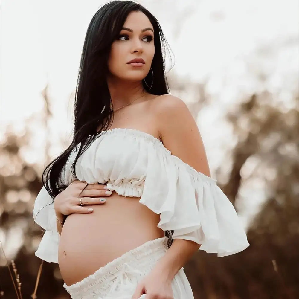 Maternity Dress For Photoshoot Pregnancy Off Shoulder Ruffled Semi Transparent Chiffon Long Dress Photography Dress For Women