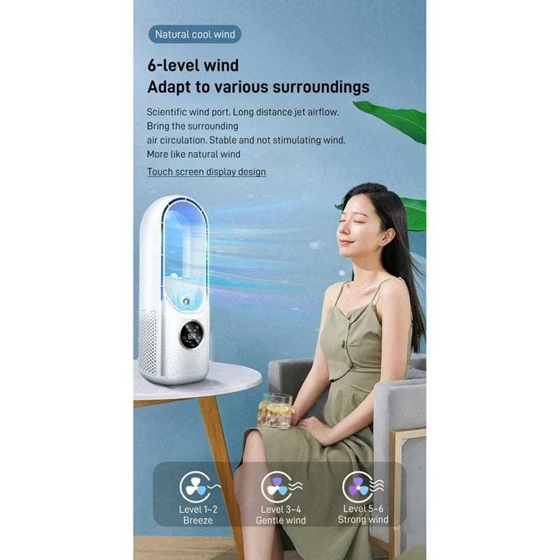 Portable USB Air Cooler Leafless Electric Fan 6 Speed Silent Timer Air Conditioner Cooling Fan Humidifier Conditioning Fan Lootquake LLC