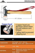 Campingmoon 1PCS Outdoor Multi-purpose Stainless Steel Copper Head Nail Puller Camping Hammer Fixed Tent Nail With Safety Rope
