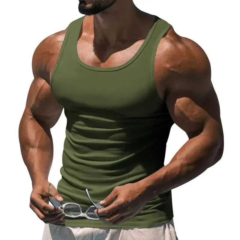 American Vest, Summer Europe And The United States Men Stretch Sports Gym Training, Tight Hurdle Sleeveless Top Solid Color Vest