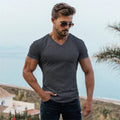 Men Fashion V Neck Short Sleeve Fitness Workout Summer Breathable Cotton - SJB-DIAMOND ELITES