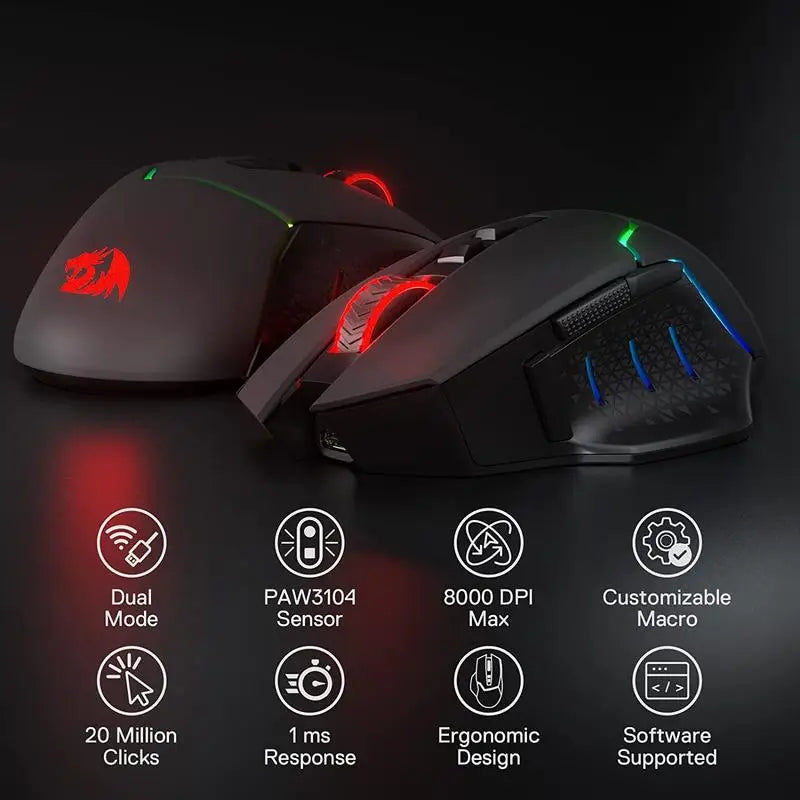 Redragon M690 PRO Wireless Gaming Mouse 8000 DPI Wired Mouse Rapid Fire Key 8 Macro Buttons for PC/Mac/Laptop, Black/White Mouse Lootquake LLC