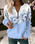 Floral Oversized Zip-Up Hoodie for Women THRIXINE
