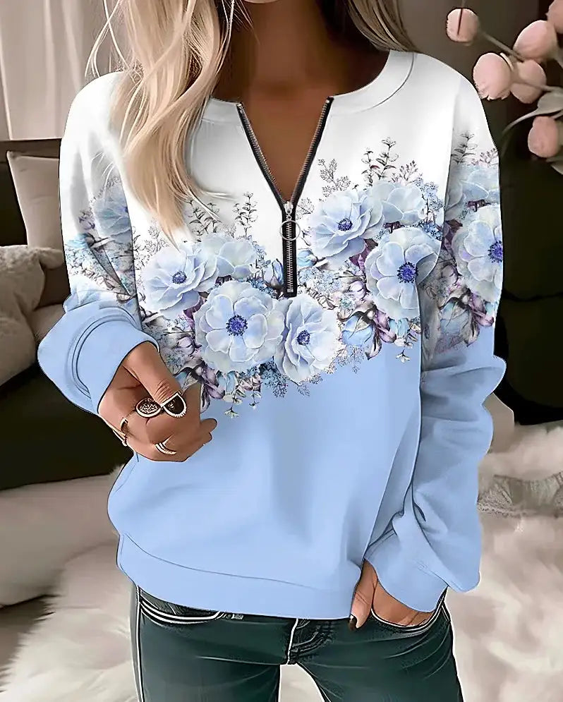 Women's Hoodies Women Fashion Floral Hoodies Flower Painting Sweatshirt Zip Up Hoodie Oversized Sudaderas Harajuku Coats Elegant Lootquake LLC
