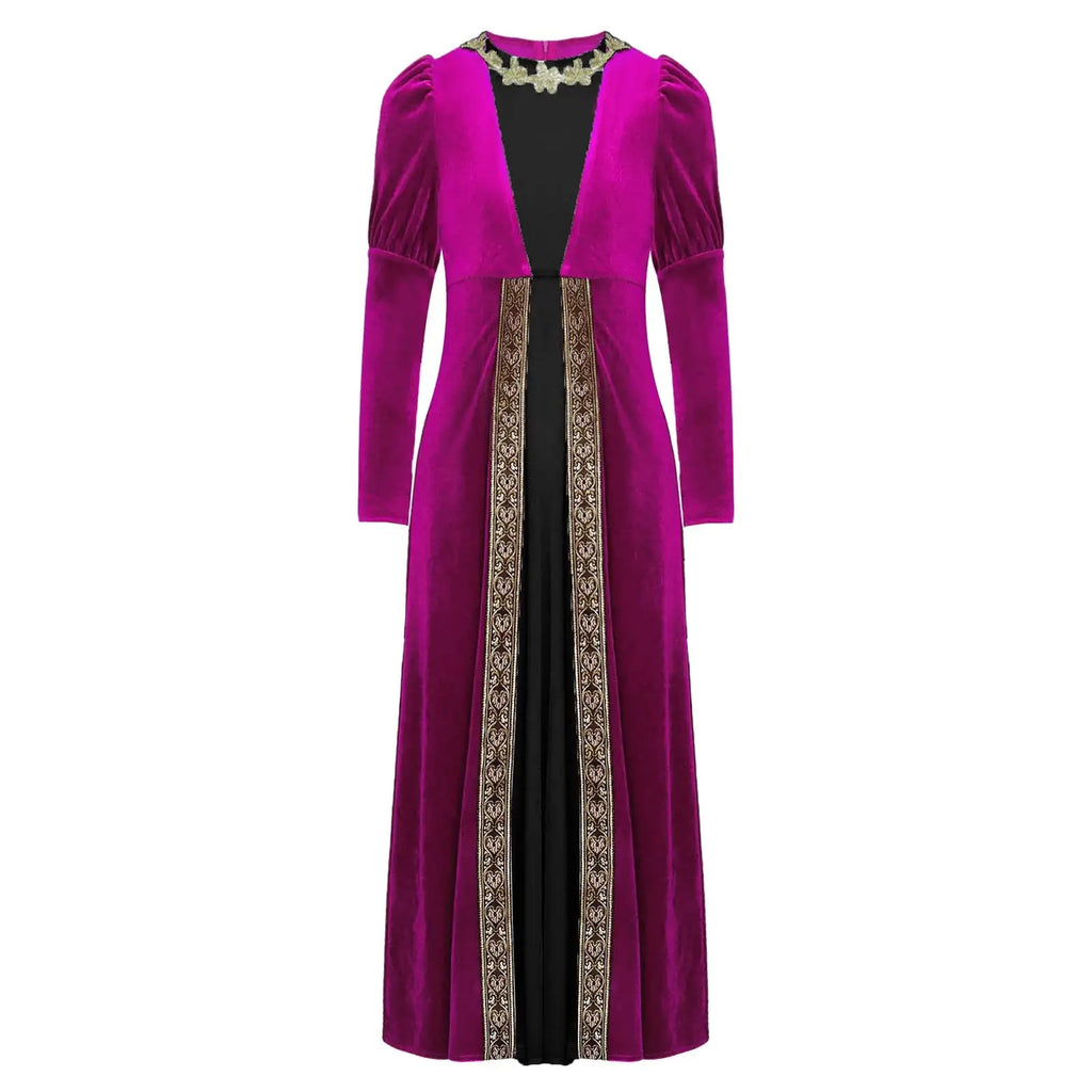 Girls Velvet Medieval Princess Dress Long Sleeve Renaissance Retro Robe Ancient Roman Long Dress for Halloween Carnival Party