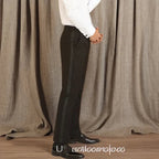 Black Men Pants with Side Satin Stripe One Piece Slim Fit Formal Male Trousers Official Fashion Lootquake LLC