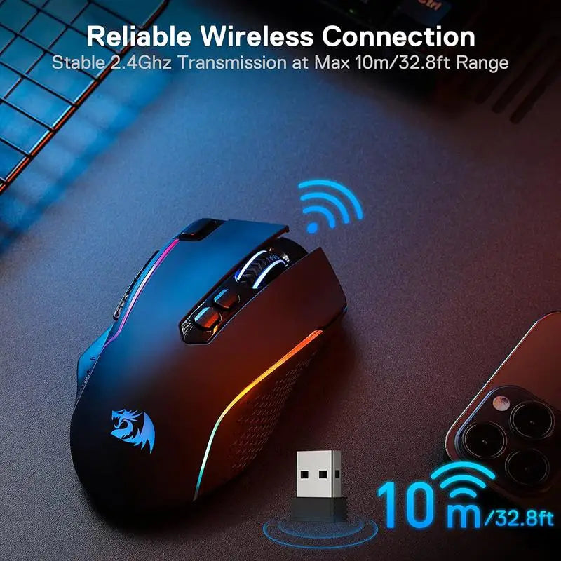 Redragon M810 Pro Wireless Gaming Mouse, 10000 DPI Wired Gamer Mouse w/ Rapid Fire Key, 8 Macro Buttons, Black/White Mouse Lootquake LLC