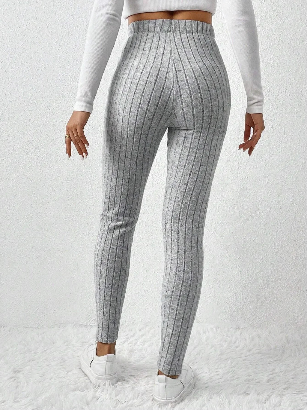 Ribbed Knit Mid-Calf Leggings for Women THRIXINE