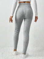 Ribbed Knit Mid-Calf Leggings for Women THRIXINE