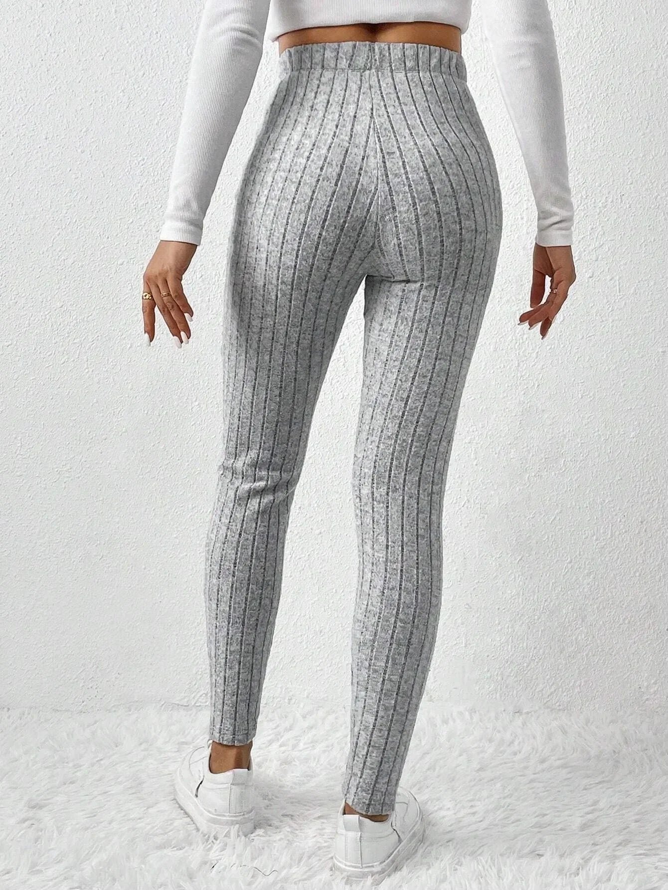 Ribbed Knit Mid-Calf Leggings for Women THRIXINE