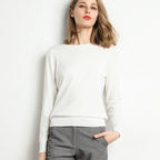 Women's Slim O-Neck Cashmere Wool Blend Sweater Trendy