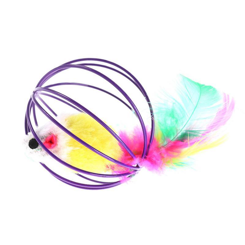 1 Pcs Cat Toy Stick Feather Wand with Bell Mouse Cage Toys Plastic Artificial Colorful Cat Teaser Toy Pet Supplies Random Color Hollow Balls with Feather Tail Kitten Chase Pounce Toy Cat Feather Toy Stevvex