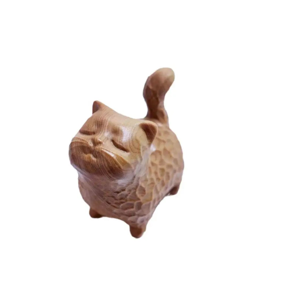 Cat Ornament Hand-carved Wooden Cat Statue Tiny Cute Cat Sculpture Miniature Creative Animal Figurine Desktop Lootquake LLC