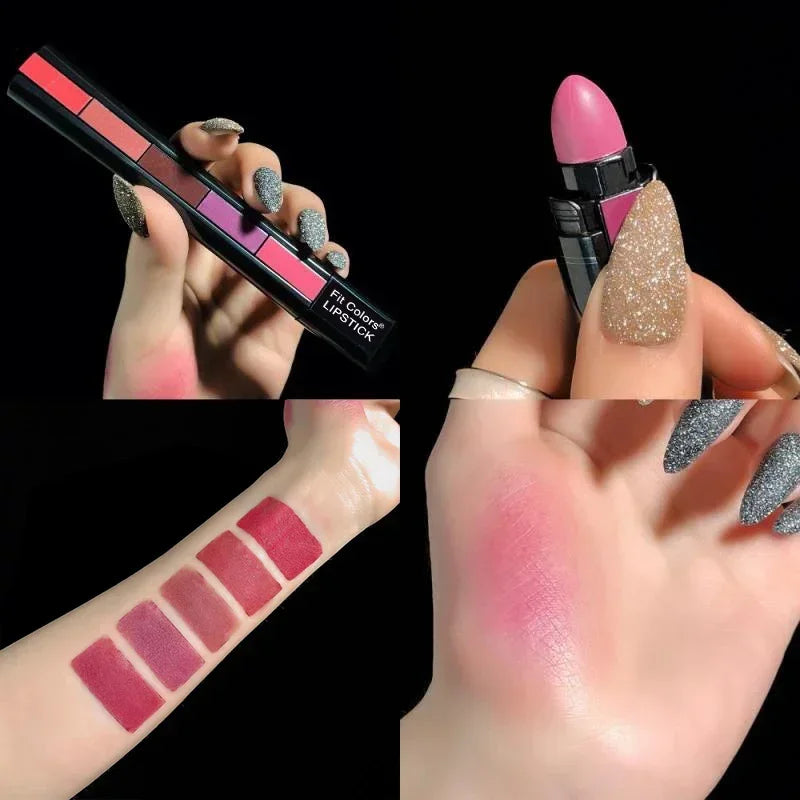 5 in 1 Lipstick Set Lightweight Matte Velvet Long Lasting Combination Lipstick Nourish Moisturizing Professional Lipliner Makeup Lootquake LLC