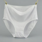 1pc Women's Cotton High Waist Panties – Vertical Stripe Plus Size Underwear Breathable Solid Lingerie Shorts Simple Lady Briefs