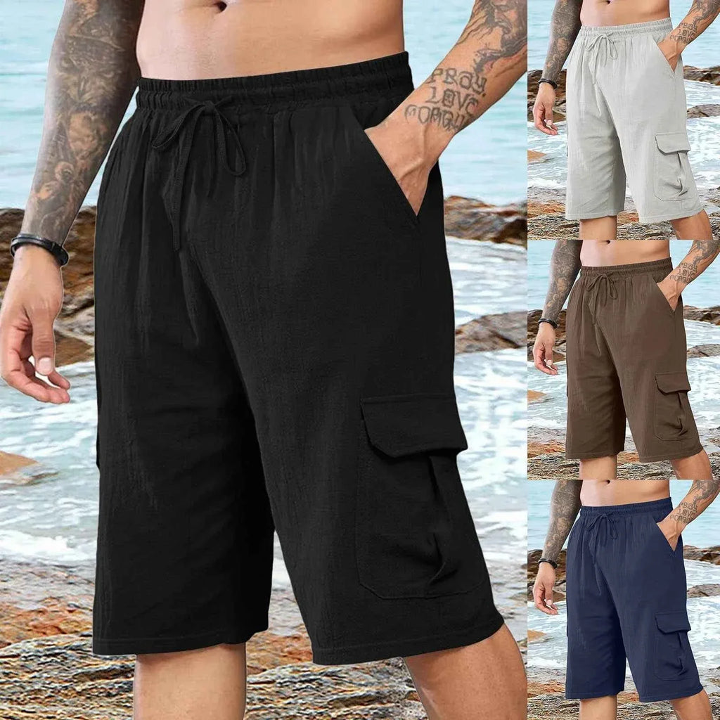 Men's Linen Casual Elastic Waist Beach Shorts THRIXINE