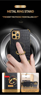Crocodile Leather Case For iPhone 13 12 Mini Shockproof Magnetic Ring Holder Phone Cover Ultra-thin Soft Crocodile Leather Shockproof Bumper With Ring Bracket Protective Cover for iPhone Stevvex