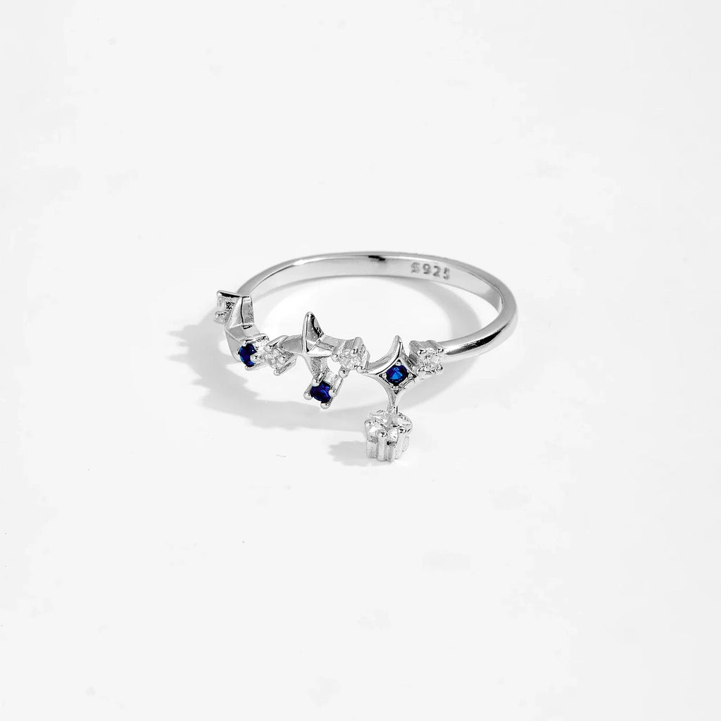 ANDYWEN 925 Sterling Silver Star Round Inlay Blue Zircon CZ Adjustable Open Ring Women Luxury Wedding Gift Dainty Jewelry Lootquake LLC