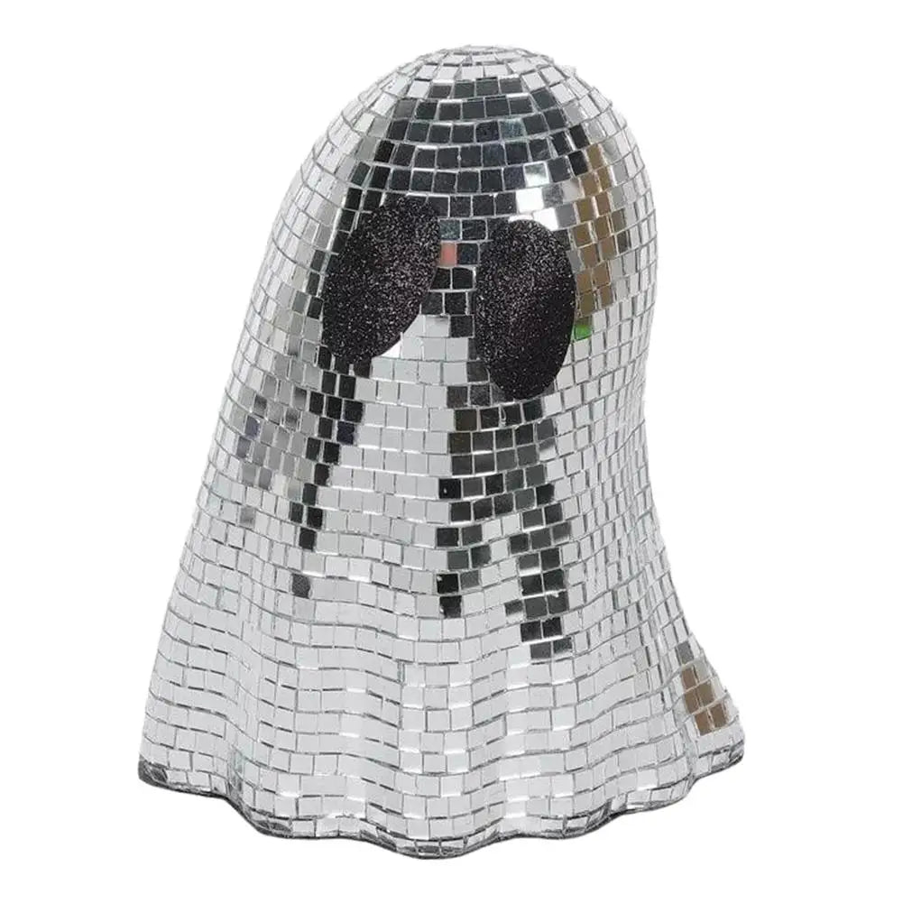 Halloween Disco Ghost Ornament Silver Mosaic Mirror Disco Ghost Tabletop Decor Glitter Spooky Ghost Halloween Tiered Tray Decor