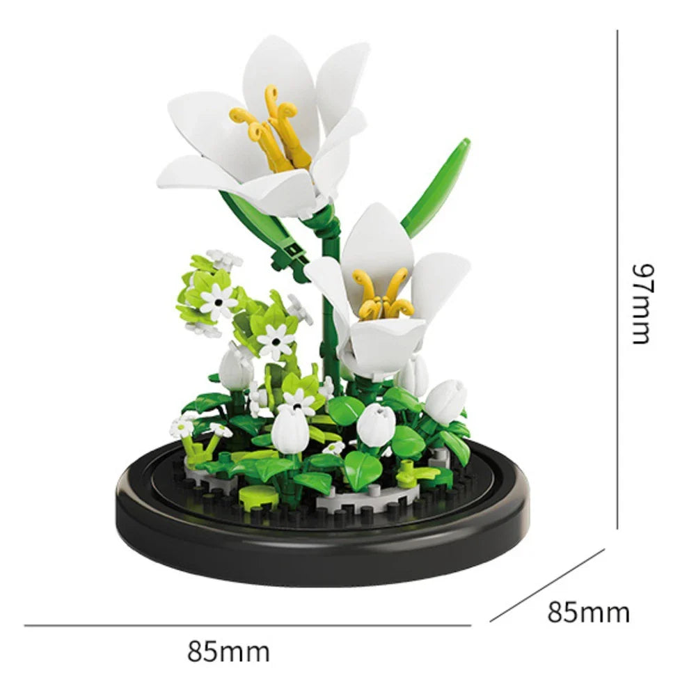 Potted Plant Micro Building Blocks Simulation Lily Rose Flower Assembling Brick Model Kids Toys Home Decoration Collection Gift