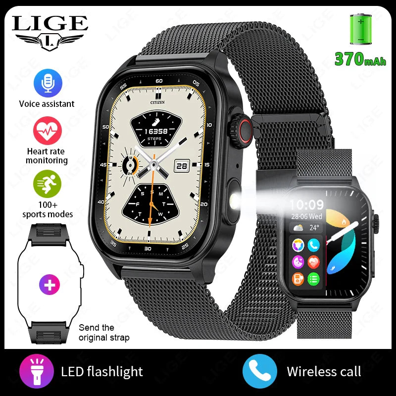 LIGE FlashSmart: 2 HD, AI, Sports & Health Tracker THRIXINE