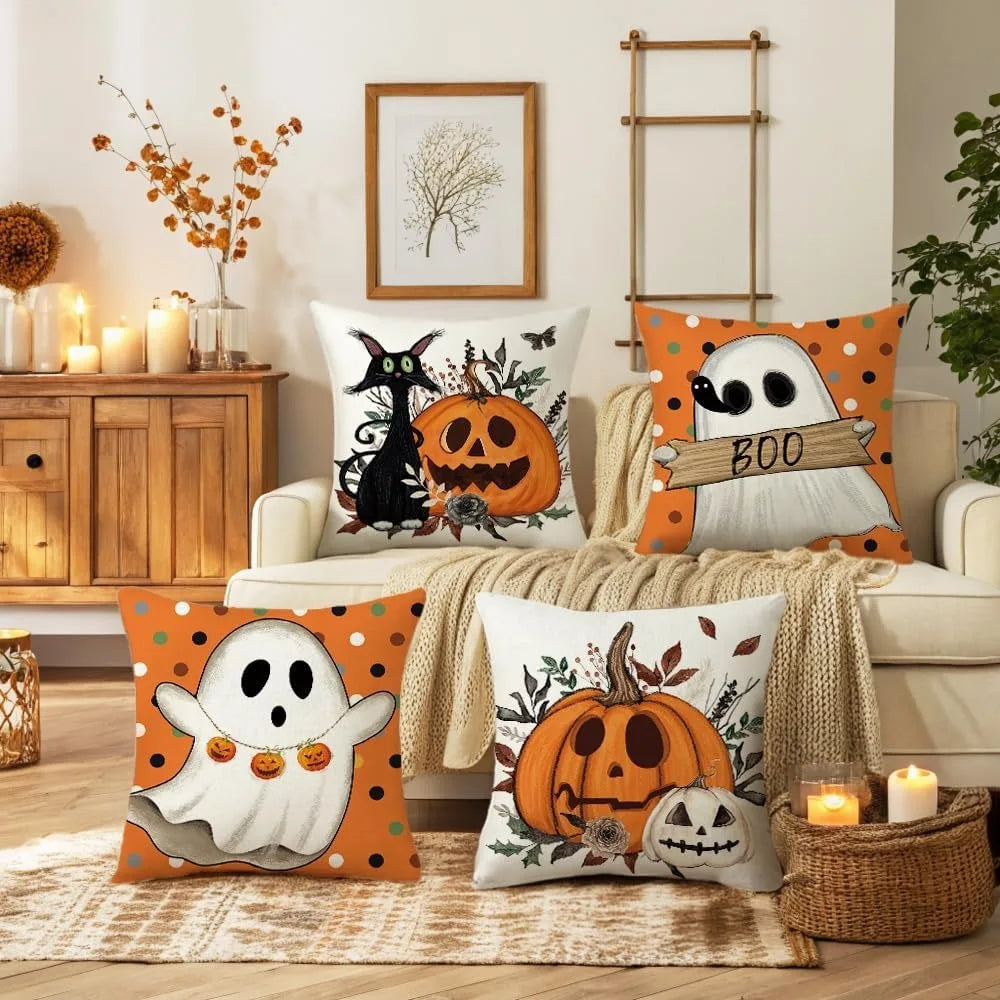 Halloween Pillowcases: Cat, Ghost, and Pumpkin Themed Decor! Sofa cushion cover, holiday party decoration, gift Lootquake LLC