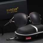 BARCUR Women’s Polarized Sunglasses – Oversized Elliptical Black Frame UV400 Protection Outdoor Fashion Mirror Leg Design High Quality Trendy Style Sunglasses for Travel Driving & Summer Apparel