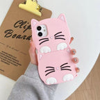 3D Cartoon Cute Cat Ear Phone Case For Iphone 12 13 11 Pro Max X Xr Xs Max 7 8 6 6s Plus Se 2020 Lucky Cat Cartoon Silicone Cat Phone Case Stevvex