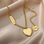 316L Stainless Steel Multilayer Heart Necklace For Women Girls Goth Gold Color Clavicle Chain Charm Choker Jewelry Birthday Gift