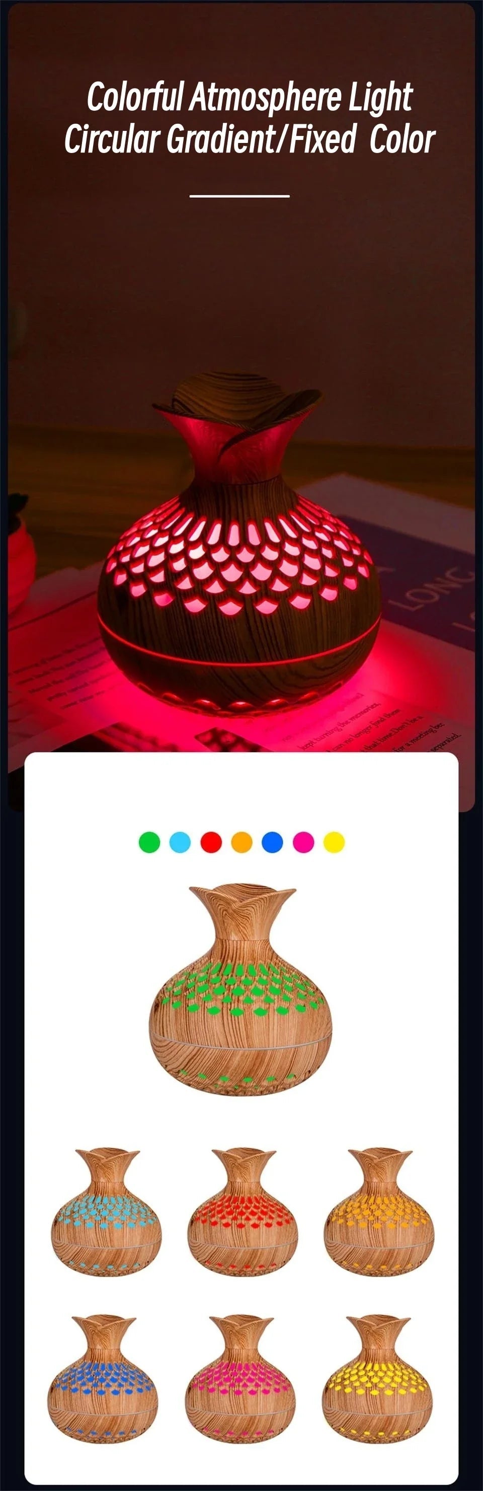 USB Hollow Wood Grain Humidifier Aroma Diffuser Atomizer Household Humidifier Hydrating Instrument Desktop Humidifier Lootquake LLC
