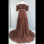 Maternity Dress For Photoshoot Pregnancy Off Shoulder Ruffled Semi Transparent Chiffon Long Dress Photography Dress For Women