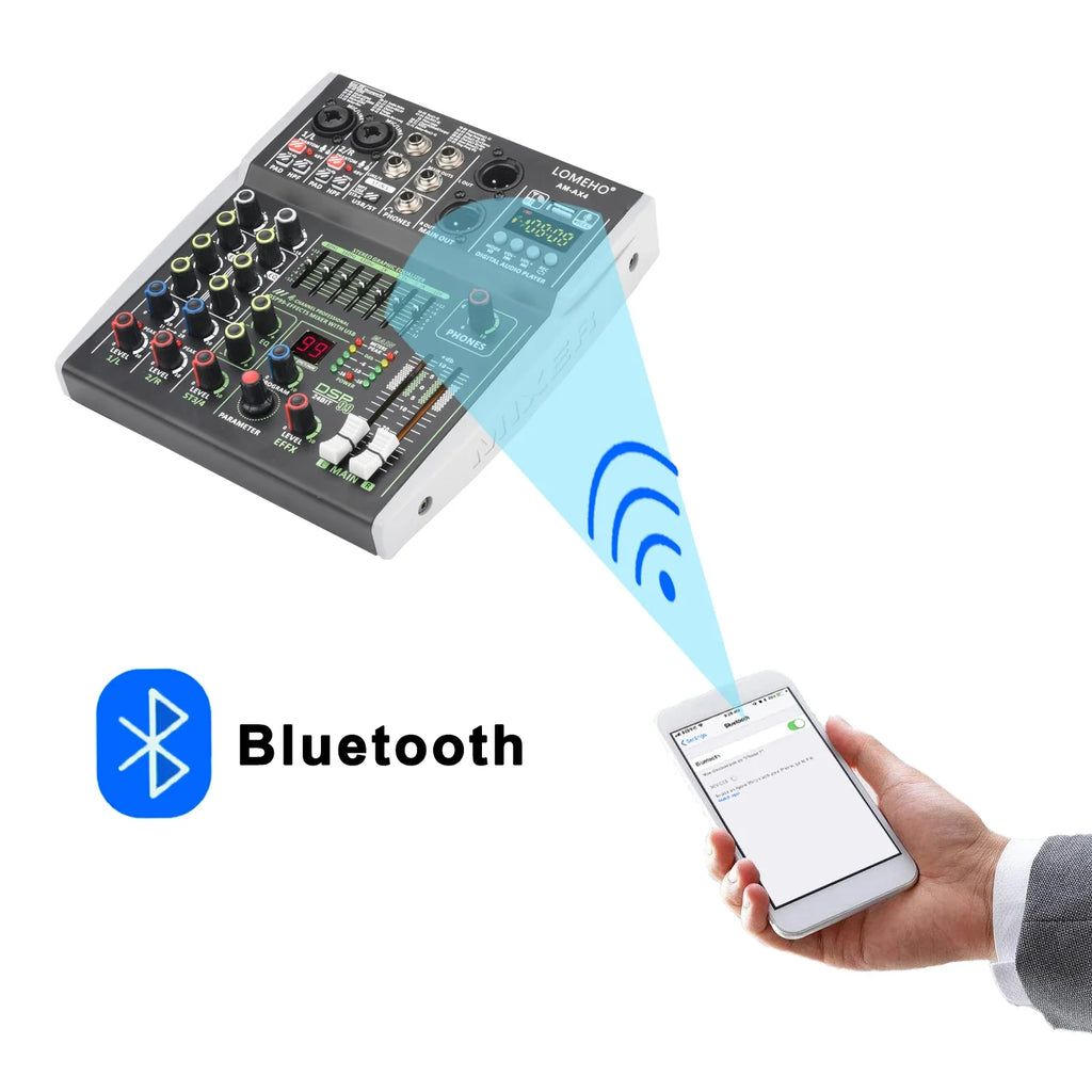 99 DSP Effects Mixing Console Podcast Mini 4/6 Channels Sound Audio Mixer Individual 48V Bluetooth USB PC Play Record AM-AX4/6 Lootquake LLC