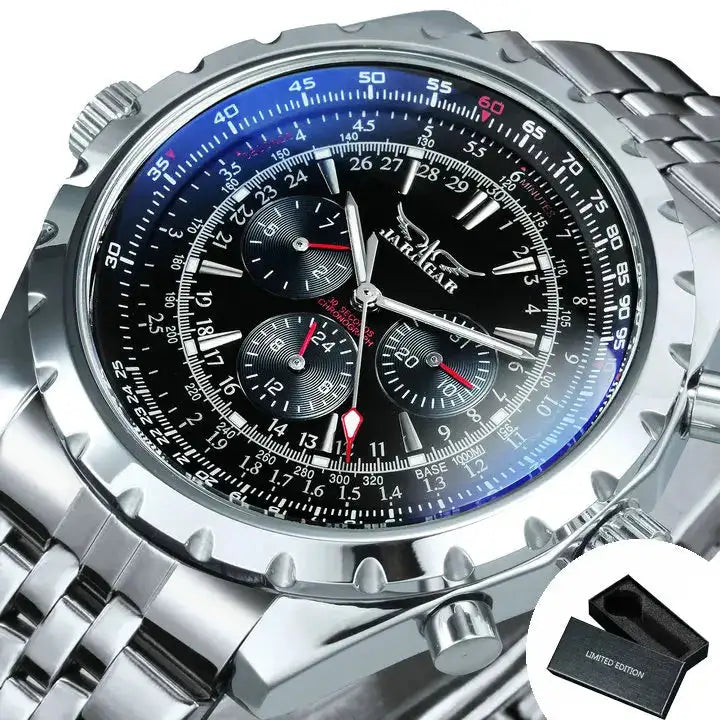 Jaragar Automatic Watch for Men Military Multifunction 3 Sub-Dials Sports Mechanical Watches Top Brand Luxury Leather Steel Band Lootquake LLC
