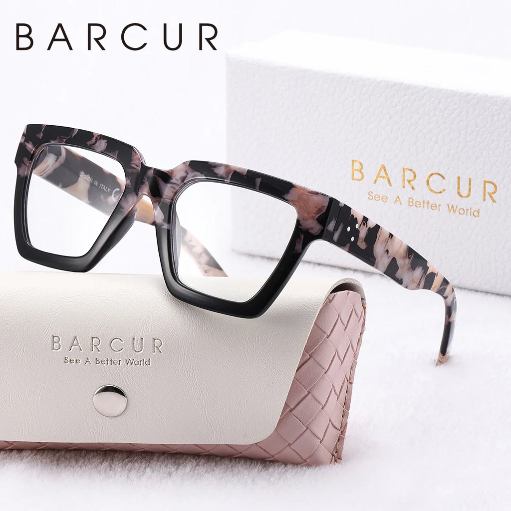 BARCUR Large Fashionable Frame Pink Reading Glasses for Women – Stylish Square Thick Frame Eyewear with Multi-Degree Options for Men & Women – Lightweight Blue Light Blocking Computer Glasses with White Gift Box for Home Office & Study Stevvex