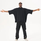 300GSM Heavyweight Cotton Boxy Cropped Tee | Slim Neck Streetwear T-Shirt Hip Hop Men's Short Wide Distressed Shirt