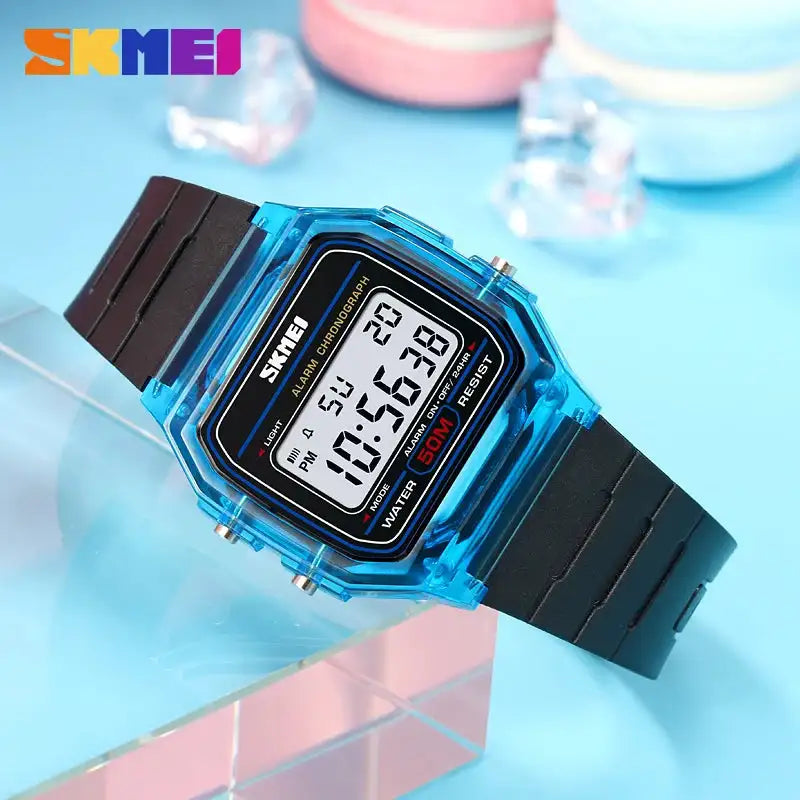 SKMEI Transparent TPU Strap Ladies Wristwatch Shockproof Back Light Display Stopwatch Digital Watches Women 2056 reloj mujer