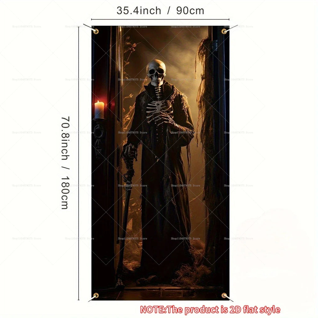 Halloween Party Decorations Spooky 2D Door Banner Party  Skull Pumpkin Wizard Porch Banner   Photo Booth Frame Prop Supplies Lootquake LLC