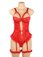Comeondear Suspenders Women Teddy Leotard Sexy Plus Size Rompers Lingerie Underwire Lace Garter Bodysuits Slim Jumpsuit Pajamas