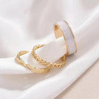 3pcs/set Adjustable Open Rings for Women White Green Enamel Oil Twists Weaving Geometry Ring Set Trendy Punk Personality Jewelry