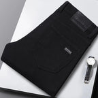 2024 New Winter Pure Black Fleece Thick Warm Jeans Men's loose Straight Elastic Denim Pants classics Casual Plush Trousers Lootquake LLC