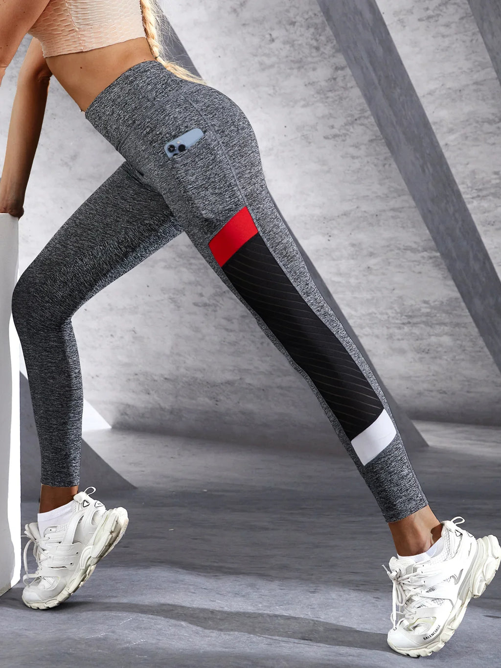 Colorblocked Mesh High Waist Leggings THRIXINE