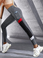 Colorblocked Mesh High Waist Leggings THRIXINE