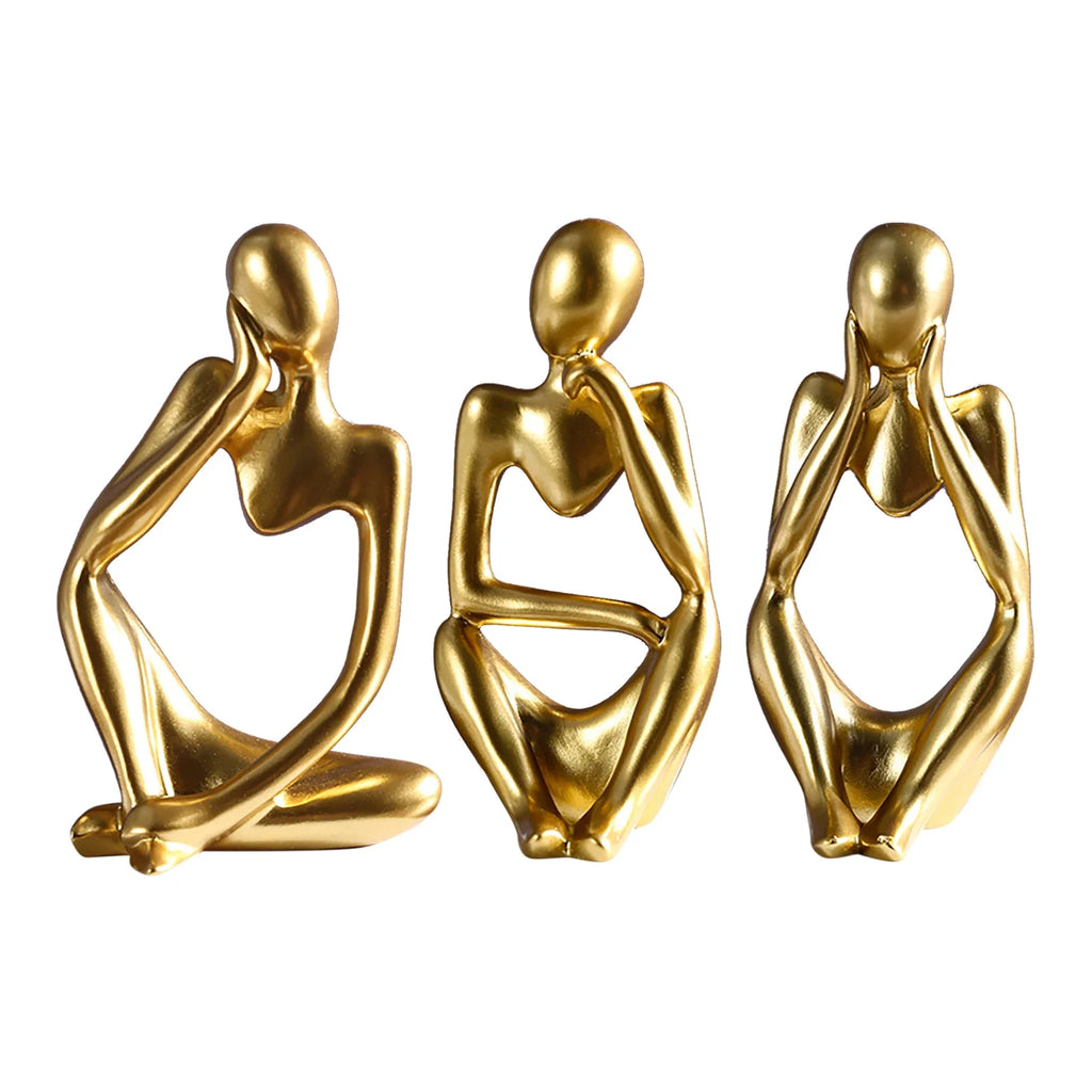 3pcs Thinker Statue Collectible Resin Abstract Art Sculpture Desktop Ornaments Christmas Gifts Home Decor for Office Study Shelf