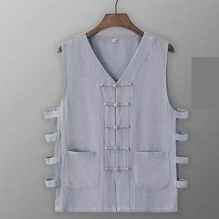 Vintage Vest Men Cotton Linen Shirt Kung Fu Vest Summer Tank Top Tang Suit Traditional Chinese Clothing Sleeveless Open Cardigan Lootquake LLC