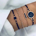 5pcs Set Women Fashion Casual Leather Belt Watches Simple Ladies Starry Sky Round Dial Quartz Wristwatches Dress Clock