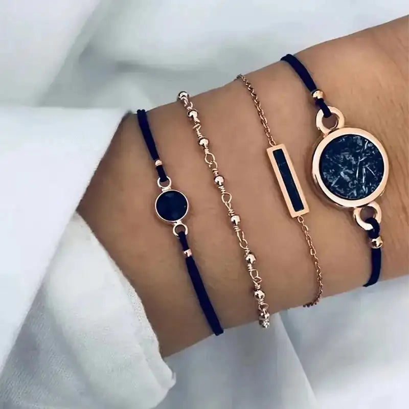 5pcs Set Women Fashion Casual Leather Belt Watches Simple Ladies Starry Sky Round Dial Quartz Wristwatches Dress Clock