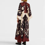 Ethnic Vintage Pattern Print Muslim Women Dresses Spring V Neck Lace-up Loose Long Dress Autumn 3/4 Flare Sleeve Boho Maxi Dress Lootquake LLC