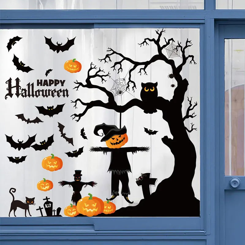 Halloween Party Scene Atmosphere Decoration Wall Window Stickers Cartoon Pumpkin Witch Halloween Home Haunted House Decoration Lootquake LLC