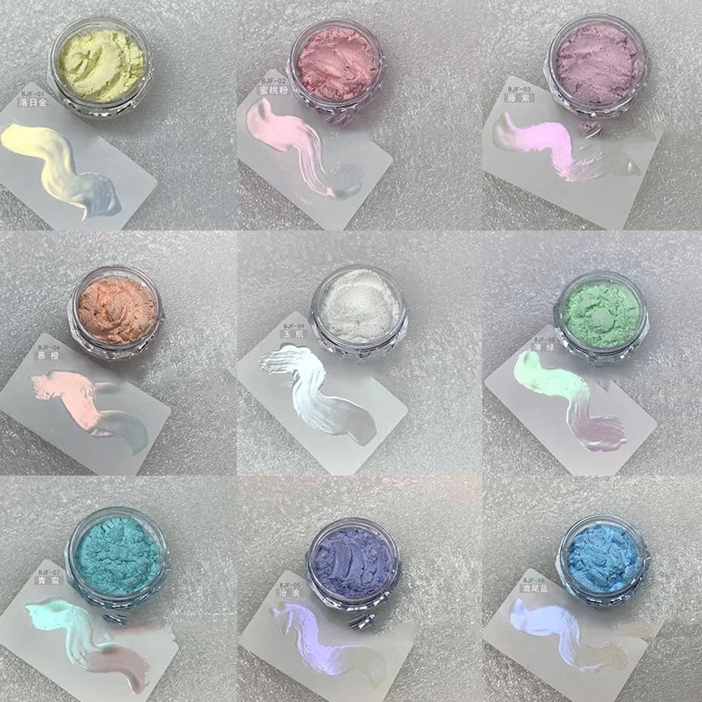 9Jar/Set Aurora Moonlight Mirror Nail Powder 9 Colors Pearl Mermaid Unicorn Nail Chrome  UV Gel Polish  Pigment DIY Nail Decor Lootquake LLC